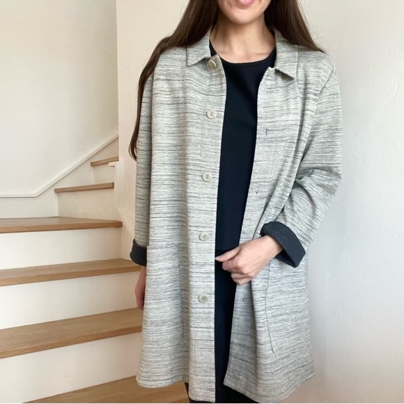 Eileen Fisher Chevron Knit Long Shacket Size M - Picture 4 of 12